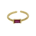 Adjustable 18k gold-plated beaded ring featuring a rectangular magenta birthstone - July