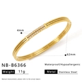 Detail of 4mm wave pattern gold plated stainless steel bracelet with double row cubic zirconia - Thin Double Row Pave Bangle (NB-B6366)