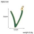 Macro view of a 1.6cm golden stainless steel letter V pendant with green enamel inlay - Letter V-Green