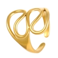 Polished gold adjustable ring with modern irregular wavy design for women - 18K Gold Plated Hollow Line