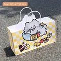 Cute yellow plaid cartoon dog gift bag with dimensions 32x16.7x11.2cm shown on street - 1# Happy Weekend (Yellow Plaid Puppy)