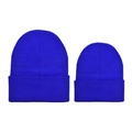 Matching parent and child set of royal blue knit beanies in ribbed thermal fabric - Klein Blue