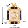 Copper rectangular North Star pendant with gold plating and blue enamel details - M077004 Gold White Enamel Moon