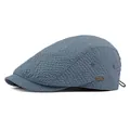 Water-resistant breathable flat cap in grey-blue grid fabric with side metal logo - Adjustable / Haze Blue