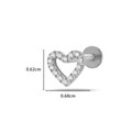 Silver G23 titanium heart earring variant featuring paved stones and 0.68cm width dimension - Heart Shape Style (589-5# Silver)