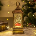 Antique bronze Christmas lantern with red truck miniature and swirling glitter snow effect - Car & Tree