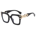 Chic black square oversized sunglasses featuring premium gold chain metal temples - Black Frame Clear Lenses