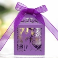 Purple hollow wedding candy box with Mr & Mrs laser cut design and ribbon bow - Dark Purple
