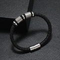 Bracelet multicouche en cuir tressé noir pour homme avec fermoir magnétique et perles argent - 21.5cm / Argent