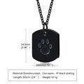 Macro shot of black stainless steel cremation urn pendant with detailed dog paw engraving - Pendant + 60cm Chain (No Tools) / Black