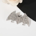 Exquisite silver Halloween bat brooch with sparkling crystals and black gemstone eyes - Silver
