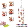 DIY diamond painting wind chime kit featuring 5 brown bears holding red hearts - Brown Bear Heart Style