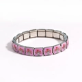 Detail of pink floral print on a stainless steel Italian charm bracelet link - Pink Printed Pattern Style (款式16)