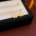 Boucles d'oreilles fleurs dorées élégantes avec texture martelée et style français chic - Or (137# Style Fleur Martelée)