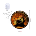 Detail view of 8-inch Halloween pumpkin ornament with metal chain and suction cup - Round Haunted House (Small)