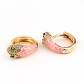 Gold snake earrings with pink enamel scales, clear crystals and green gem eyes - Pink