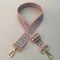 Detail of colorful woven shoulder strap with pink and blue patterns and gold hardware - Pink Blue Texture (Gold Buckle)