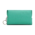 Waterproof turquoise PU leather makeup bag with cross-grain texture and silver keychain - 17*7*10cm / Green