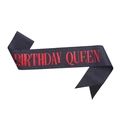 Sparkly black birthday queen sash with vibrant red metallic lettering for parties - Black Red Text Birthday Queen