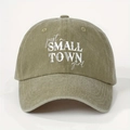 Vintage washed olive green baseball cap with Small Town Girl print for women - One Size / Khaki