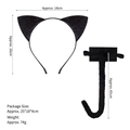 Serre-tête oreilles de chat à paillettes noires et queue en peluche avec dimensions - Oreilles de chat noires pailletées + Queue 65cm (Set de 2/Feutre) / Noir