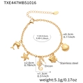 Vista dettagliata del bracciale dorato a tema oceano con ciondoli delfino, stella e ippocampo - 16+5cm / Bracciale DIY Cavalluccio Marino Oro