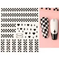 Classic black and white checkerboard nail sticker set with stars and heart patterns - TH-0818 (Black & White Checkerboard/Star)