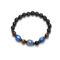 Lava stone and tiger eye beaded stretch bracelet with blue lapis lazuli geometric beads - Lapis Lazuli
