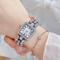 Orologio quadrato argento elegante con cinturino in strass e quadrante romano - Quadrante Bianco Argento