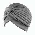 Women's pleated ethnic turban cap in neutral gray, ideal for hair loss or sleepwear - One Size / Dark Gray