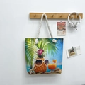 Bolso de playa tropical con estampado de piña y asas de cuerda de algodón colgado - Estilo 9