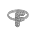Silver balloon bubble letter F adjustable open ring with sparkling cubic zirconia - Adjustable Open / Silver-F
