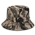 Short brim khaki and black camouflage bucket hat with sport strap and metal eyelets - Adjustable / Camouflage