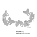 Silver stainless steel butterfly open cuff bracelet with hammered texture and 12g weight - SZ24-Silver/15.5mm