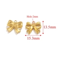 Golden stainless steel bow pendant with detailed 15.3x13.5mm size specifications - Gold-F (1.53g)
