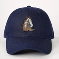 Navy blue baseball cap with horse head embroidery and adjustable curved brim style - One Size / Navy Blue