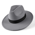 Classic light grey wool fedora hat with a black satin band for a vintage gentleman look - M (56-58cm) / Gray