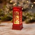 Lanterne cabine téléphonique de Noël rouge avec bonhomme de neige et LED chaudes - Lanterne cabine téléphonique rouge (Bonhomme de neige) / Rempli d'eau