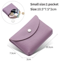 Detailed size map of purple leather coin purse with dimensions and interior capacity view - Single Layer / Light Purple