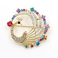 Pfauenbrosche aus Goldlegierung mit bunten Kristallen und weißen Glitzersteinen - Gold Bunte Edelsteine Pfau (XD1027-1)