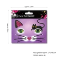 Cat themed face art decor stickers with black glitter ears and green eyes on purple card - Cat Theme Face Stickers [Purple Base]