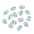 Detailed view of gold-plated Hamsa Hand charms with blue enamel and evil eye center - Hamsa Hand / Blue