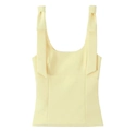 Detail of a cream yellow slim fit top featuring wide shoulder straps with elegant bows - XS / Apricot