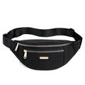 Minimalist black nylon waist bag with adjustable strap and golden metal zipper details - Black (2 Zippers)