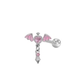Piercing a barra in argento con cuore rosa e ali di pipistrello su sfondo bianco - Orecchino a bottone argento pipistrello cuore rosa