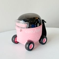 Gourde en forme de casque de moto rose avec paille et bandoulière portable - 6117 En Forme de Rover Martien / 550ml / Rose