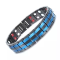 Men's titanium steel bracelet with black and blue finish and magnetic stone inlay - Black Double Blue Double Row 4-in-1