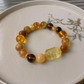 Exquisite gold-plated beaded ceramic bracelet with yellow crystals and oriental charm - 57# Bracelet-Yellow (Auspicious Cloud Carving)