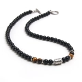 Beaded necklace with black obsidian, brown tiger eye stones and silver toggle clasp - Yellow (Yellow Tiger Eye) / 50cm