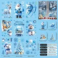 Close-up of 110pcs 3D Christmas window clings featuring blue snow bears and winter motifs - Blue Ice Snow Christmas Sticker (A13)